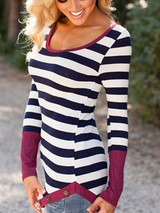 Casual Fashion Striped Round Neckline Spliced Top Casual Fashion Striped Round Neckline Spliced Top