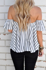 Casual Street Style Sexy Striped Off Shoulder Bateau Top