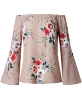 Casual Off Shoulder Floral Printed Bell Sleeve Blouse