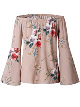 Casual Off Shoulder Floral Printed Bell Sleeve Blouse