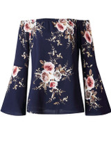 Casual Off Shoulder Floral Printed Bell Sleeve Blouse