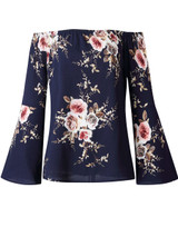 Casual Off Shoulder Floral Printed Bell Sleeve Blouse
