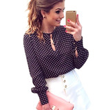 Long Sleeve Slit Open Women Blouse Chiffon Hollow Sexy Casual Tops Shirt Plus Size