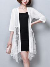 Casual Longline Asymmetric Hem See-Through Plain Kimono