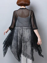 Casual Longline Asymmetric Hem See-Through Plain Kimono