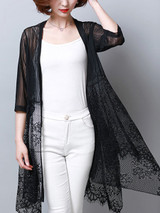 Casual Longline Asymmetric Hem See-Through Plain Kimono