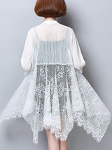 Casual Longline Asymmetric Hem See-Through Plain Kimono