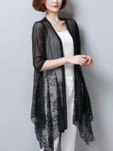 Casual Longline Asymmetric Hem See-Through Plain Kimono