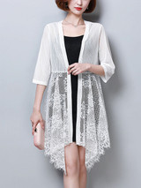 Casual Longline Asymmetric Hem See-Through Plain Kimono