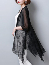 Casual Longline Asymmetric Hem See-Through Plain Kimono