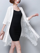 Casual Longline Asymmetric Hem See-Through Plain Kimono