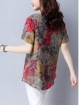 Casual Round Neck Trees Printed Blouse