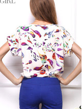 Casual Round Neck Birds Printed Blouse