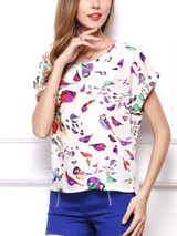 Casual Round Neck Birds Printed Blouse