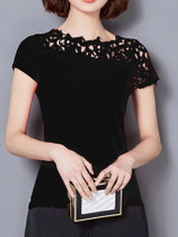 Casual Asymmetric Neck Hollow Out Plain Blouse