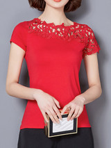 Casual Asymmetric Neck Hollow Out Plain Blouse