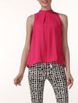 Casual Band Collar Back Hole Plain Chiffon Sleeveless T-Shirt