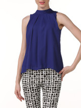 Casual Band Collar Back Hole Plain Chiffon Sleeveless T-Shirt