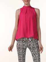 Casual Band Collar Back Hole Plain Chiffon Sleeveless T-Shirt