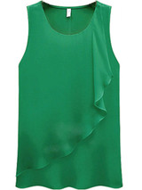 Casual Round Neck Flounce Plain Sleeveless T-Shirt Casual Round Neck Flounce Plain Sleeveless T-Shirt