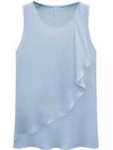 Casual Round Neck Flounce Plain Sleeveless T-Shirt Casual Round Neck Flounce Plain Sleeveless T-Shirt