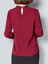 Casual Band Collar Cutout Plain Blouse