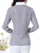 Casual Turn Down Collar Decorative Lace Striped Blouse