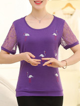Casual Embroidery Hollow Out Plain Short Sleeve T-Shirt Casual Embroidery Hollow Out Plain Short Sleeve T-Shirt