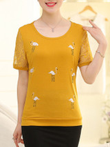 Casual Embroidery Hollow Out Plain Short Sleeve T-Shirt Casual Embroidery Hollow Out Plain Short Sleeve T-Shirt