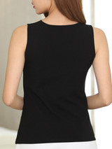 Casual Round Neck Patchwork See-Through Plain Sleeveless T-Shirt