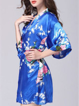 Casual Floral Kimono Satin Nightgown