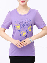 Casual Floral Printed Round Neck Short Sleeve T-Shirt