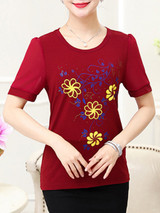 Casual Floral Printed Round Neck Short Sleeve T-Shirt