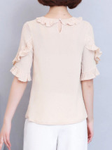 Casual Round Neck Ruffle Trim Plain Blouse