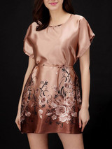 Casual Round Neck Floral Satin Nightgown