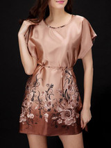 Casual Round Neck Floral Satin Nightgown