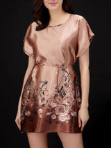 Casual Round Neck Floral Satin Nightgown