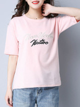 Casual Round Neck Embroidery Letters Short Sleeve T-Shirt
