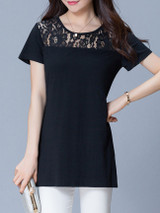Casual Round Neck Hollow Out Plain Short Sleeve T-Shirt Casual Round Neck Hollow Out Plain Short Sleeve T-Shirt