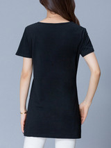Casual Round Neck Hollow Out Plain Short Sleeve T-Shirt Casual Round Neck Hollow Out Plain Short Sleeve T-Shirt