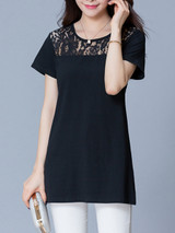 Casual Round Neck Hollow Out Plain Short Sleeve T-Shirt Casual Round Neck Hollow Out Plain Short Sleeve T-Shirt