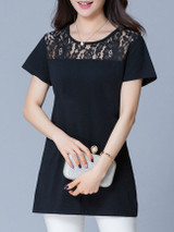 Casual Round Neck Hollow Out Plain Short Sleeve T-Shirt Casual Round Neck Hollow Out Plain Short Sleeve T-Shirt