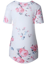 Casual V-Neck High-Low Hollow Out Floral Printed Charming Short Sleeve T-Shirt
