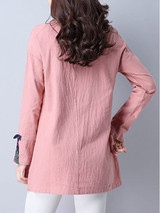 Casual Round Neck Vented Printed Blouse