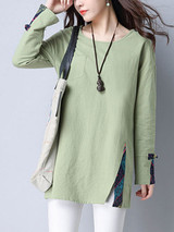 Casual Round Neck Vented Printed Blouse