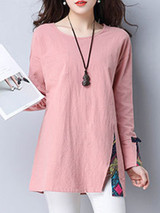 Casual Round Neck Vented Printed Blouse