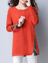 Casual Round Neck Vented Printed Blouse
