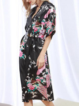 Casual Floral Peacock Kimono Sleeve Nightgown