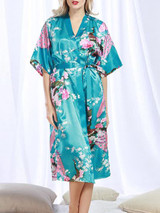 Casual Floral Peacock Kimono Sleeve Nightgown