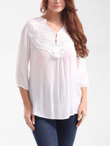 Casual V-Neck Decorative Lace Hollow Out Plain Blouse